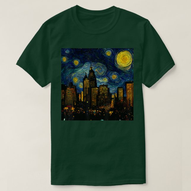 Camiseta Starry Night Cityscape van Gogh Inspiration Art Mi (Frente do Design)