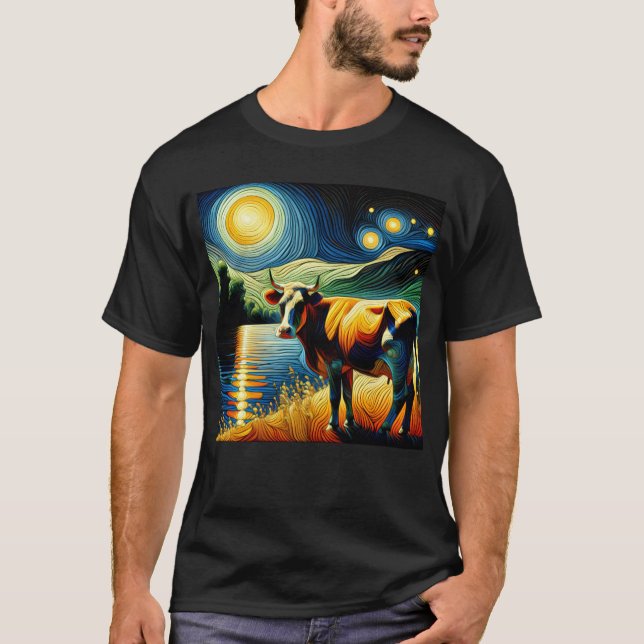 Camiseta Starry Night Cow Van Gogh Farmer (Frente)