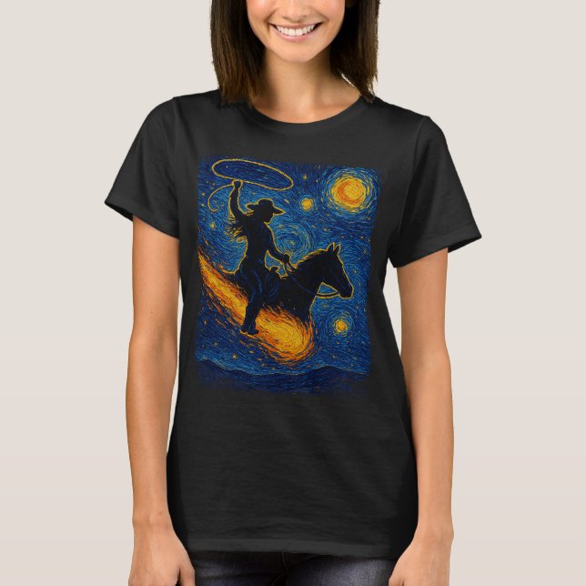 Camiseta Starry Night CowGirl: Van Gogh Western Art Impress (Frente)