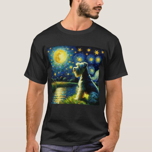 Camiseta Starry Night Dandie Dinmont Terrier Dog Van Gogh (Frente)