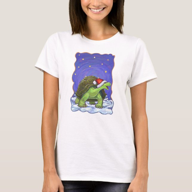 Camiseta Starry Night Festivo Tortoise em Santa Hat (Frente)