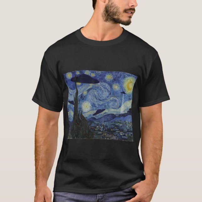 Camiseta Starry Night Funny Van Gogh pintando OFO Alienígen (Frente)