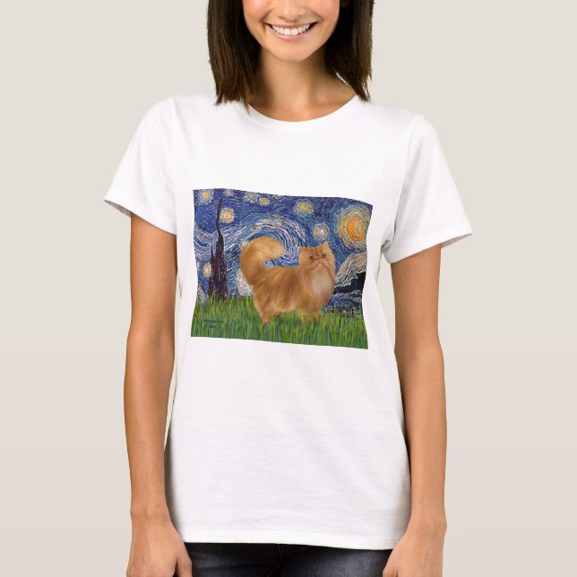 Camiseta Starry Night - Gato Persa Vermelho (Frente)