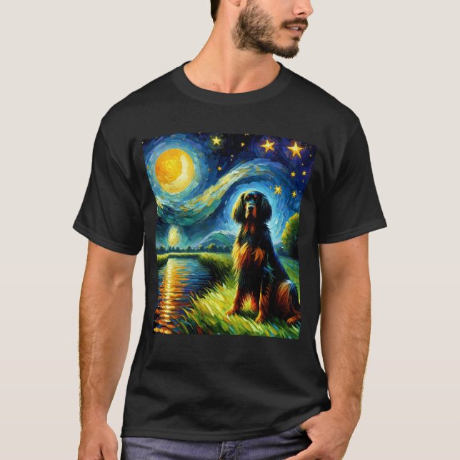 Camiseta Starry Night Gordon Setter Dog Van Gogh Lover (Frente)