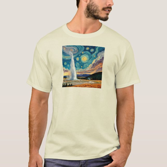 Camiseta Starry Night Old Faithful Yellowstone Park (Frente)