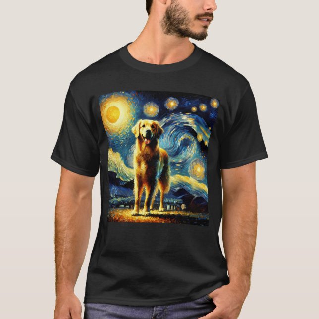 Camiseta Starry Night Ouro Retriever Van Gogh Lover (Frente)