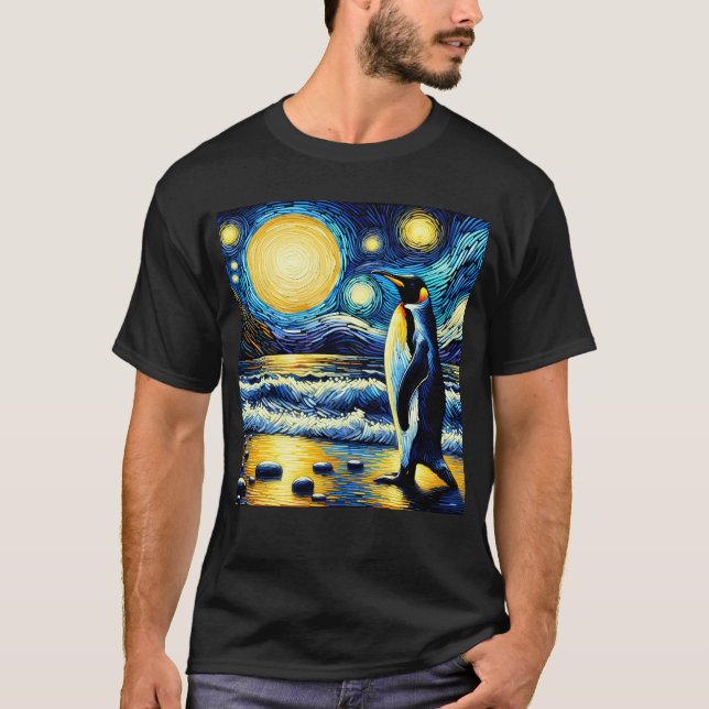 Camiseta Starry Night Penguin Van Gogh Lover (Frente)