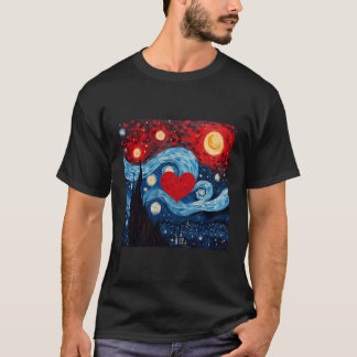 Camiseta Starry Night Red Love Heart Design