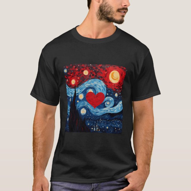 Camiseta Starry Night Red Love Heart Design (Frente)