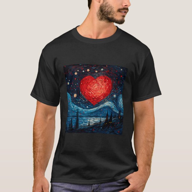 Camiseta Starry Night Red Love Heart Design (Frente)