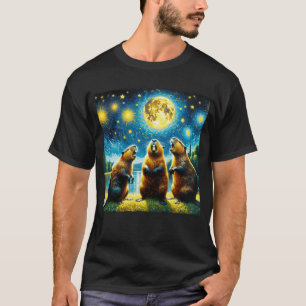 Camiseta Starry Night Three Beavers Howling em Moon Van