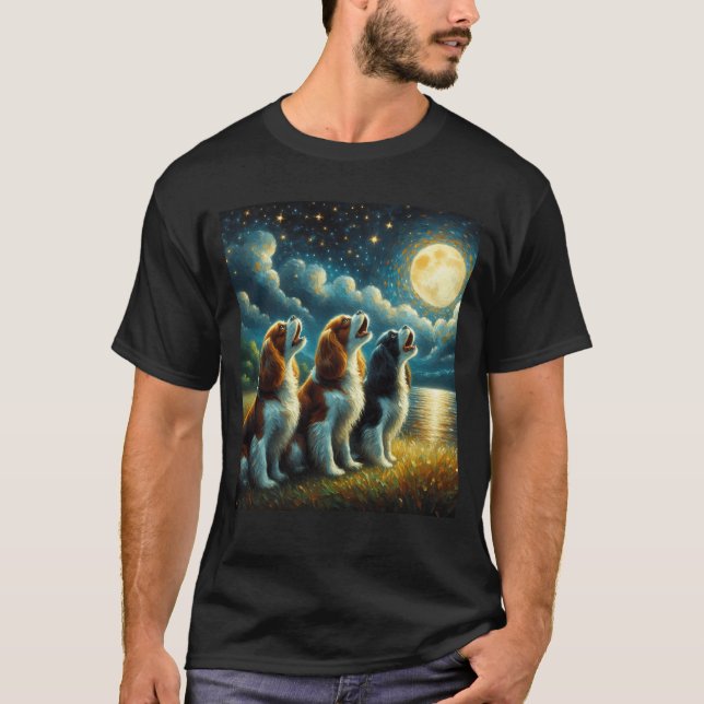 Camiseta Starry Night Three Cavalier King Charles Spaniels (Frente)