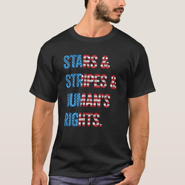 Camiseta Stars Stripes e Direitos Humanos 4 de julho de Ind (Frente)