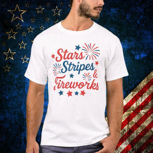 Camiseta Stars Stripes e fogos de artifício Patrióticos