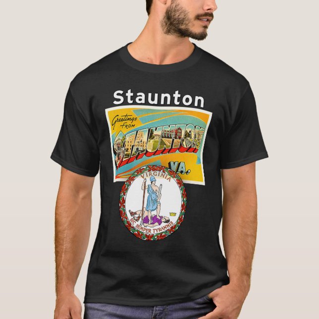 Camiseta Staunton Virginia VA Grande Letra Postal State S (Frente)