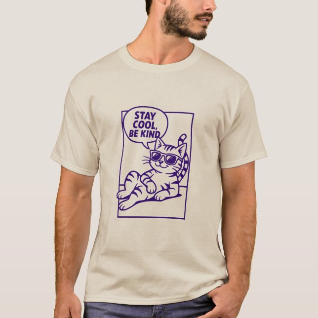 Camiseta Stay Cool Be Kind Chill Cat Positivity (Frente)