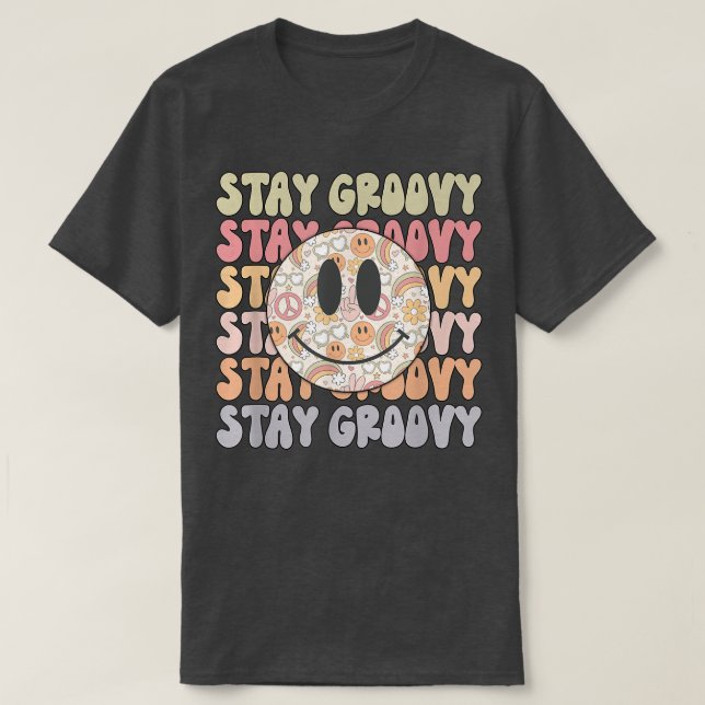 Camiseta Stay GroovyRetro Happy Face Piece Hippie Boho Rain (Frente do Design)