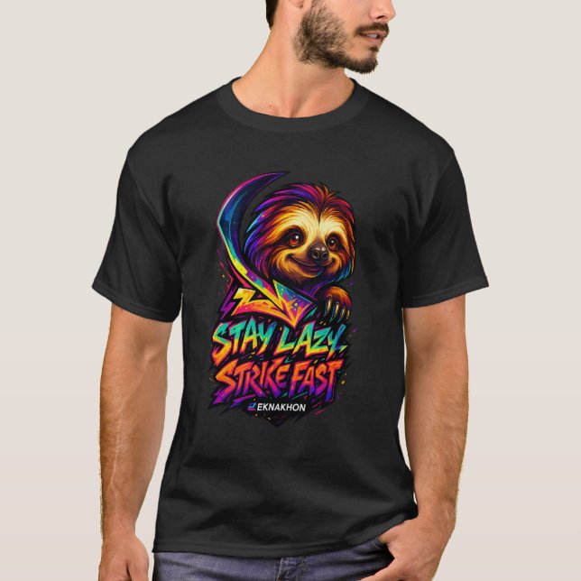 Camiseta STAY LAZY, STRIKE FAST – Lightning Sloth Glow Tee  (Frente)