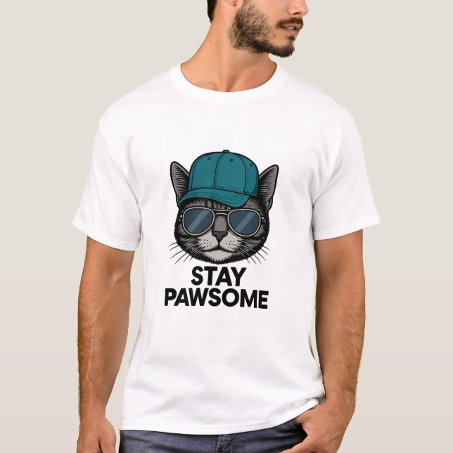 Camiseta Stay Pawsome – Cat Edition (Frente)
