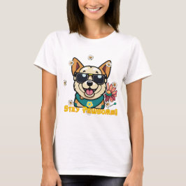 Camiseta Stay Pawsome Corgi Tee: Fun & Floral Dog Design
