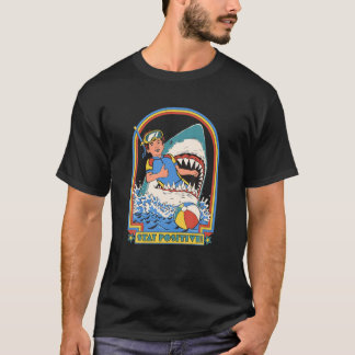 Camiseta Stay Positive Shark Attack Funny Vintage Retro Com