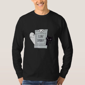 Camiseta Stay Spooky Spooky Cute Cat and Ghost in a graveya