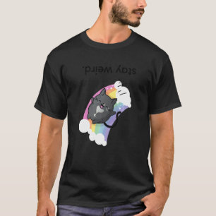 Camiseta Stay Weird Upside Down Tuxedo Cat and Rainbow