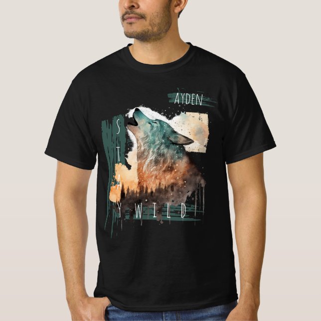 Camiseta "Stay Wild" Howling Wolf Customizable   (Frente)