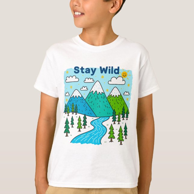 Camiseta Stay Wild Mountain River Kids Art Design (Frente)