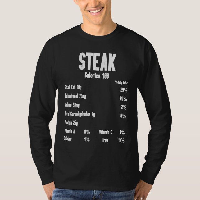 Camiseta Steak Calories Raw Steak Meat Food Beef Cow Grilli (Frente)
