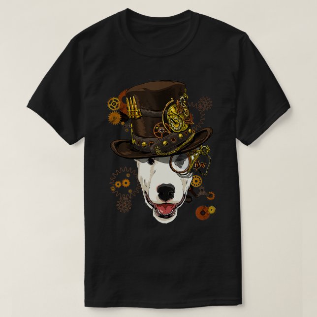 Camiseta Steampunk Bull Terrier Dog Steampunk Amantes (Frente do Design)