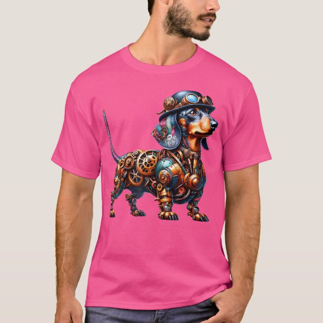 Camiseta Steampunk Dachshund Lover Fantasy Art (Frente)