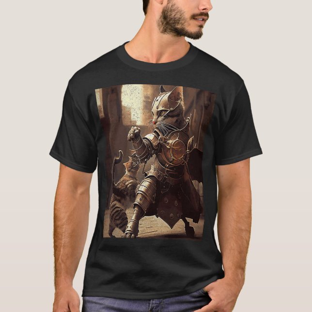 Camiseta Steampunk de Combate de Gatos (Frente)