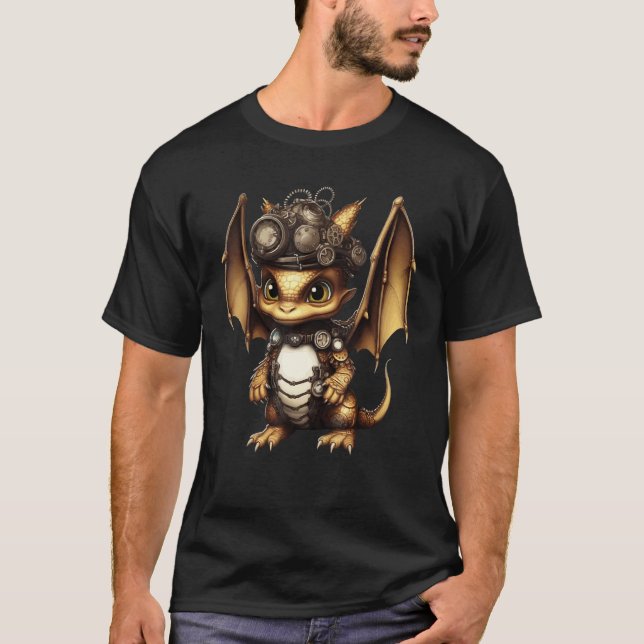 Camiseta Steampunk Dragon Gears Graphic Artwork Fantasy 7 (Frente)