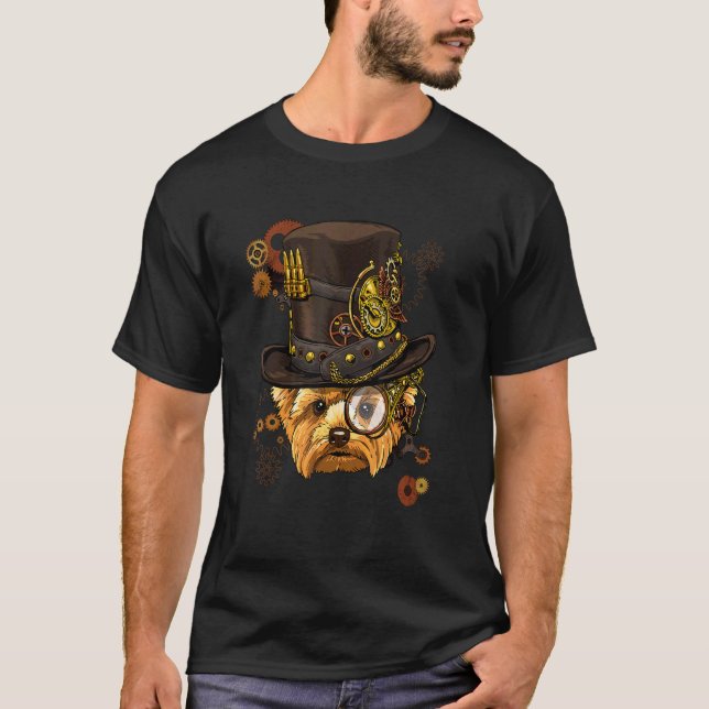 Camiseta Steampunk Gothic Yorkshire Terrier Dog Face Pet Yo (Frente)
