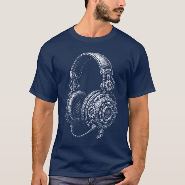 Camiseta Steampunk Headphones Sketch (Frente)