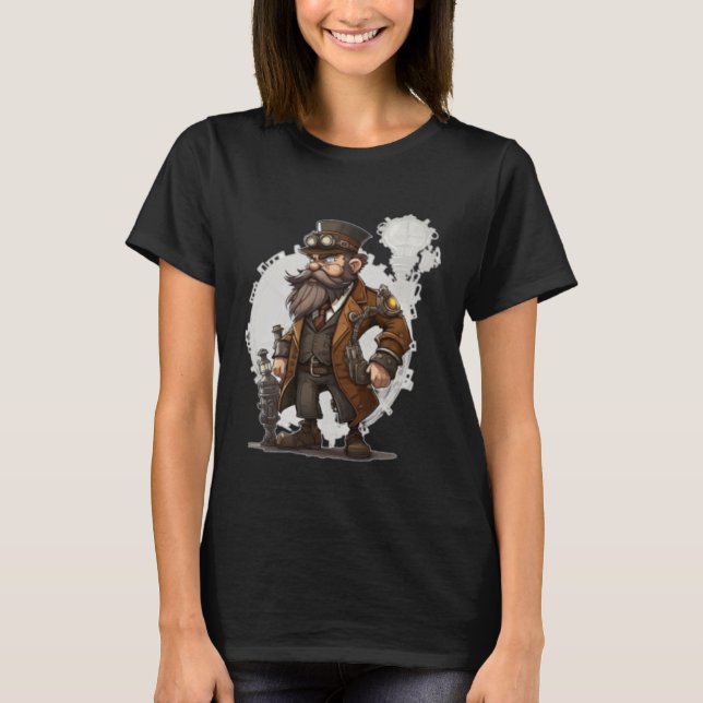 Camiseta Steampunk Inventor Retrocientífico - Cos Mecânicos (Frente)