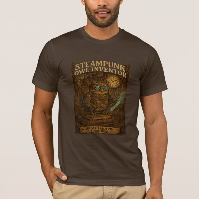 Camiseta Steampunk Owl Inventor - Retro Fantasy (Frente)