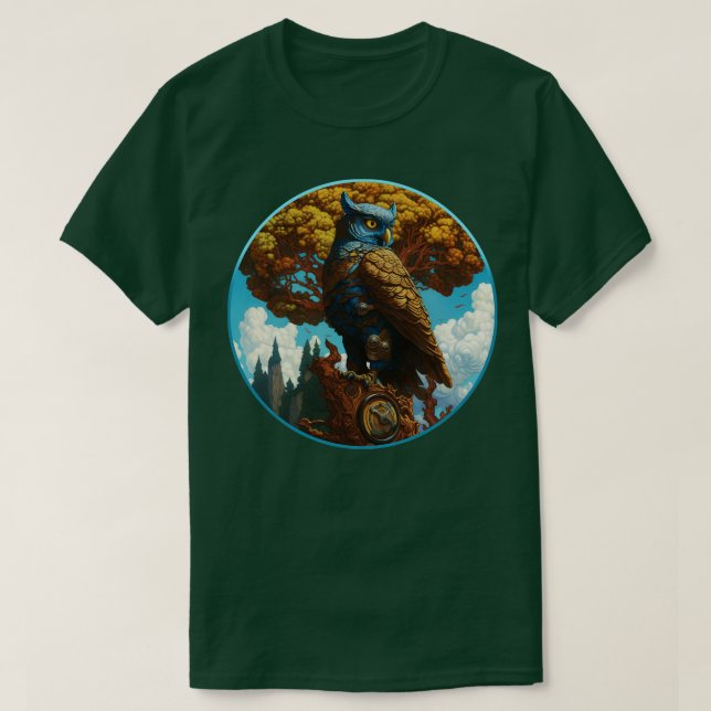 Camiseta Steampunk Owl por uma árvore (Frente do Design)