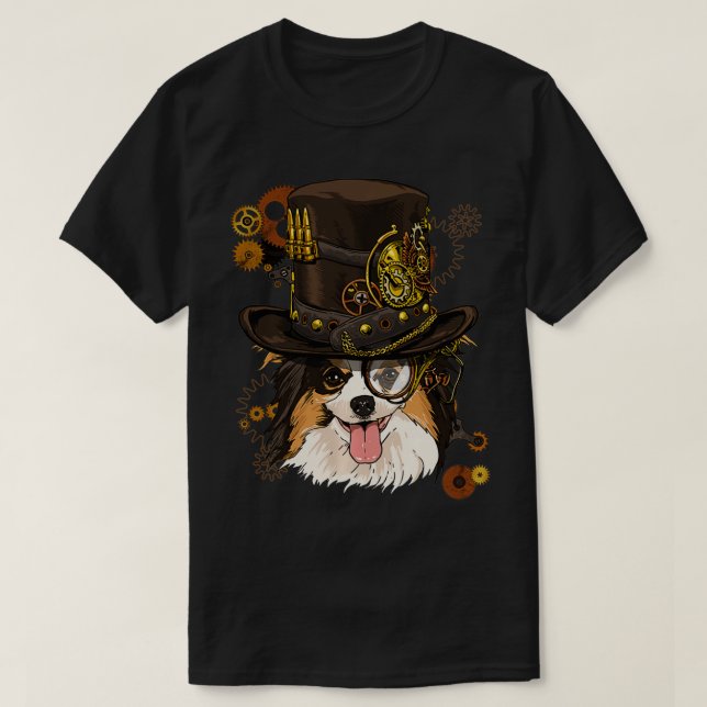 Camiseta Steampunk Papillon Dog Steampunk Lovers Gift Pull (Frente do Design)
