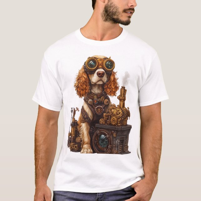 Camiseta Steampunk Spaniel � Victorian Dog Inventor (Frente)