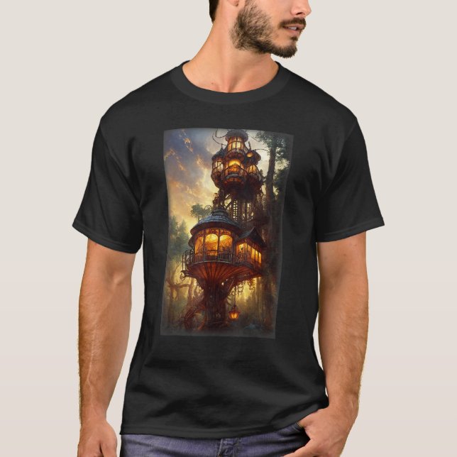 Camiseta Steampunk Treehouse In A Forest (Frente)