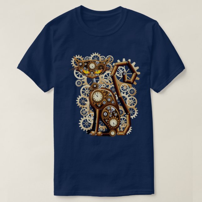 Camiseta Steampunk Vintage Clockwork Cat  (Frente do Design)
