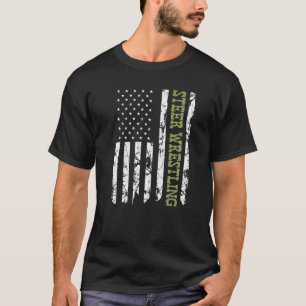 Camiseta Steer Luta Patriotic American Flag Rodeo Bull