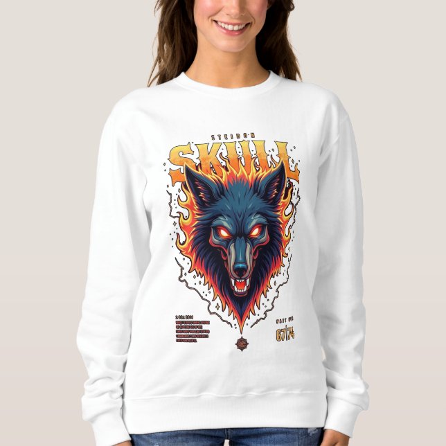 Camiseta Steidon Skull - Tee Cabeça de Lobo Flamejante (Frente)