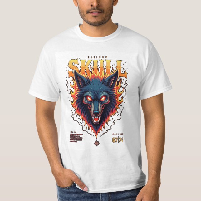 Camiseta Steidon Skull - Tee Cabeça de Lobo Flamejante (Frente)