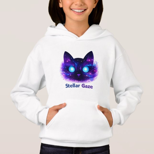 Camiseta Stellar Gaze Cosmic Cat Kids Hoodie (Frente)