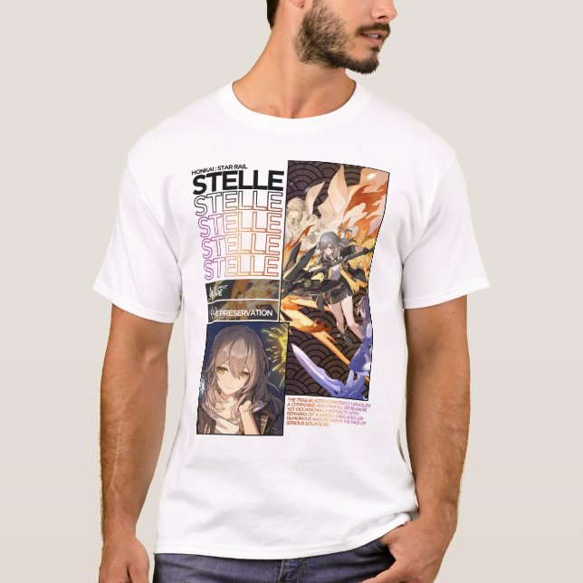 Camiseta Stelle Fire Character Info - Trilho Honkai Star (Frente)