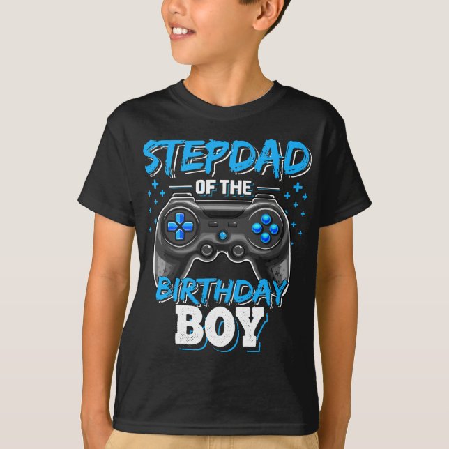 Camiseta Stepdad do Vídeo da Família Birthday Boy Matching (Frente)
