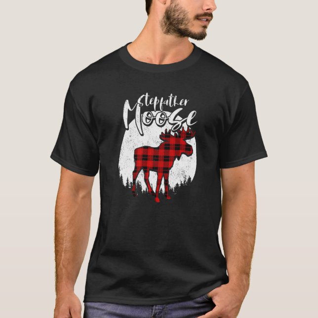 Camiseta Stepfather Moose Red Plaid Buffalo Matching Family (Frente)